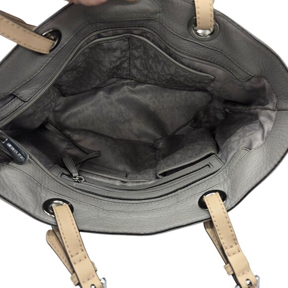 Michael Kors Pebbled Leather Shoulder Tote Bag Gray Taupe Silver Hardware Purse - Picture 9 of 16
